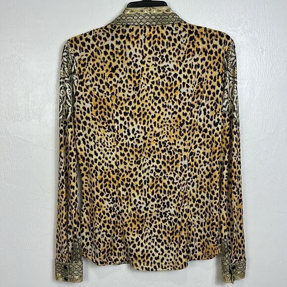 Cache Leopard Print Long Sleeve Collared Button Snap Shirt Size S - Picture 4 of 10